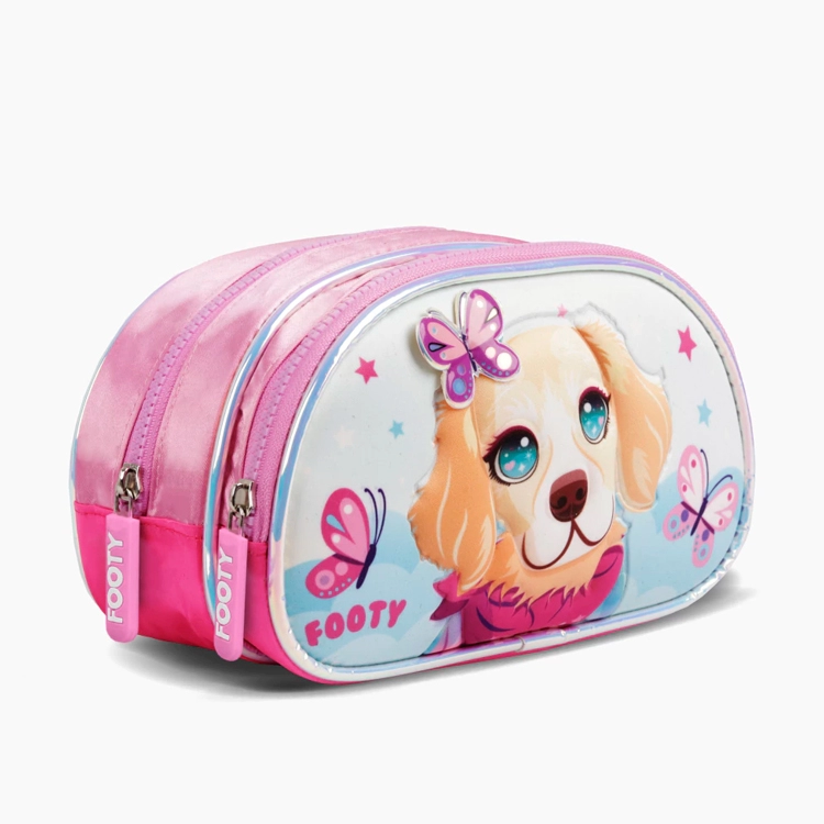 Cartuchera Escolar Footy 2026 Doggie Love Rosa 2 cierres Art.F264020